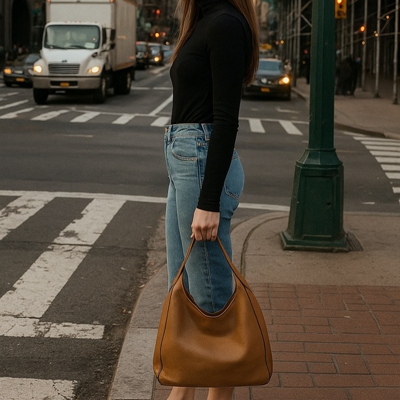 ~Prada Brown Vitello Daino Leather Hobo City Chic Fall Staple Timeless & Elegant - Picture 16 of 16